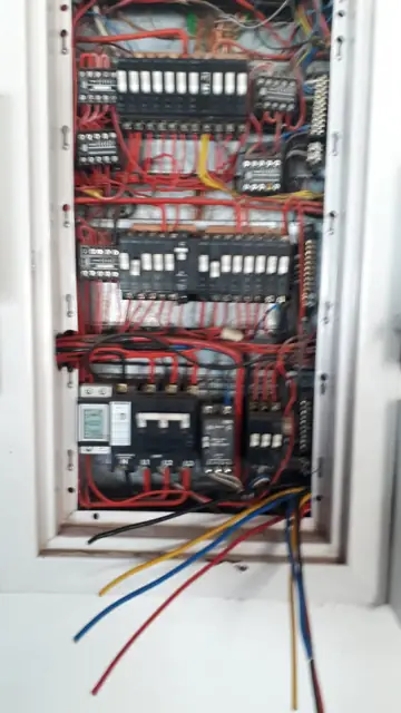 Large control panel with contactors, breakers and neatly routed wiring