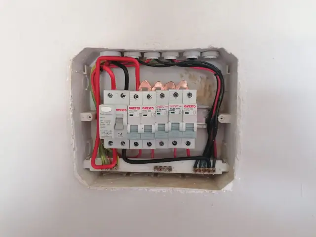 Small distribution board with breakers and earth leakage, neatly wired